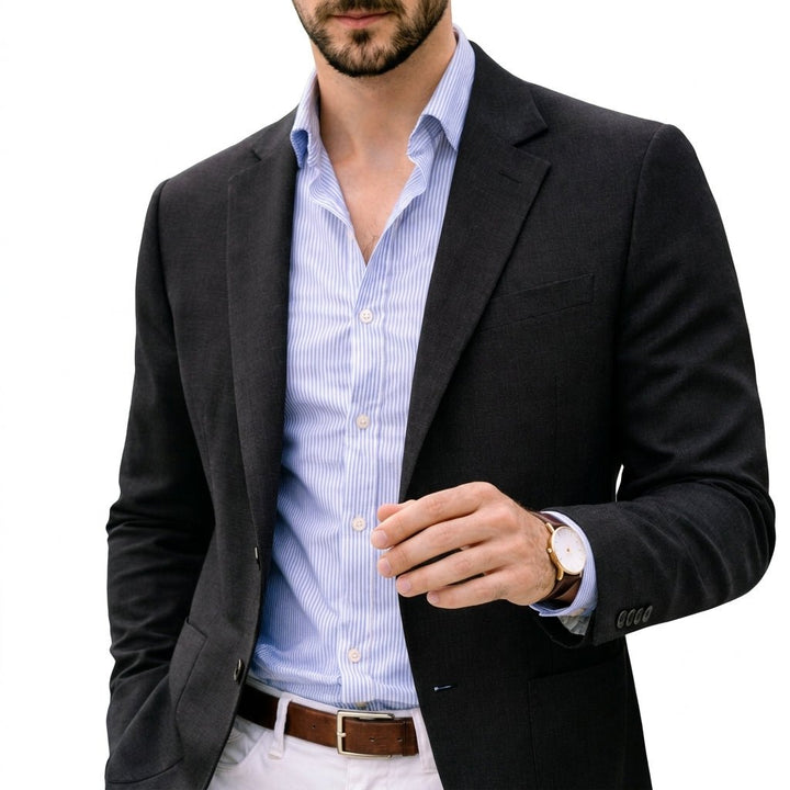 Classic men's tailored blazer. Effortless comfort & versatile style for any smart occasion.