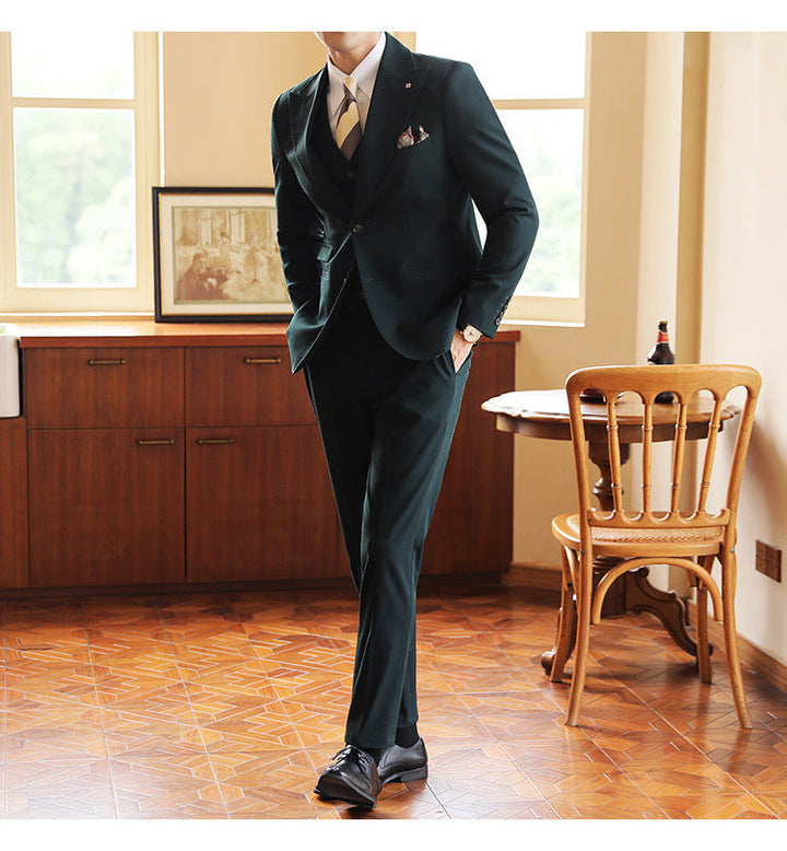 Men's tailored three-piece suit jacket. Slim fit, formal wear for weddings, events & special occasions.