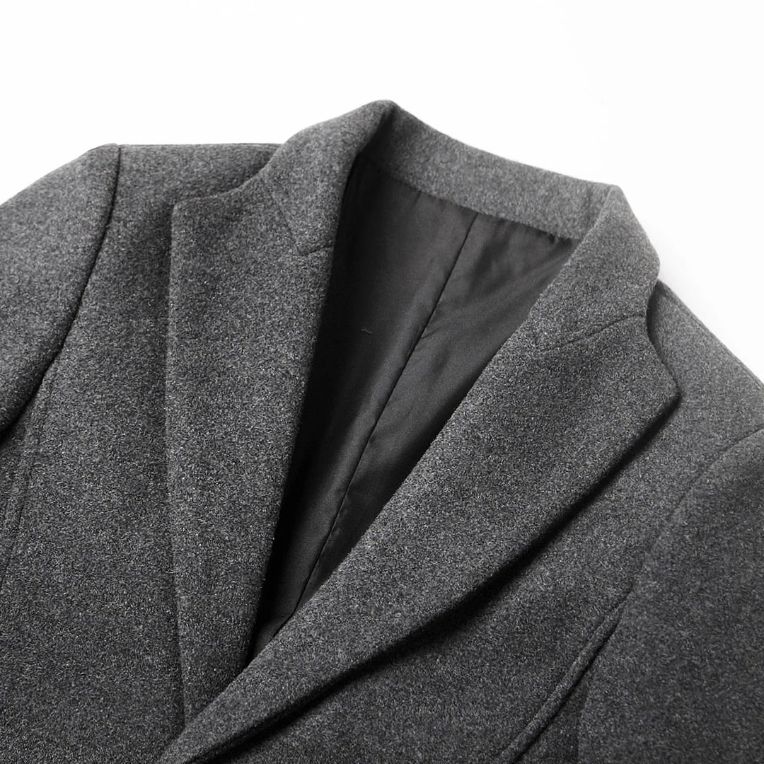 Stylish men's tailored winter trench coat, ideal for smart casual & formal fashion. Perfect business wear.