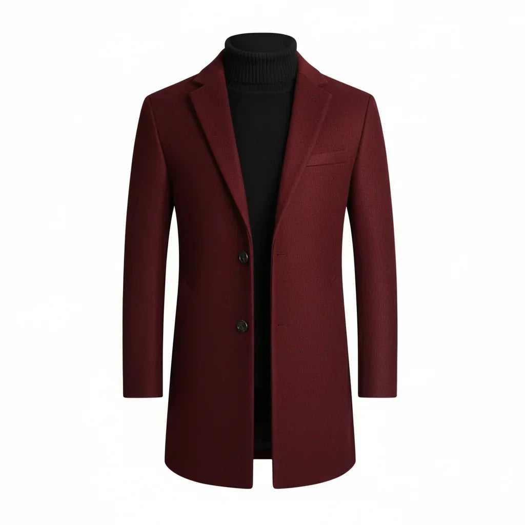Elegant men's notch lapel trench coat, tailored for smart, formal & business events. Stylish winter outerwear.