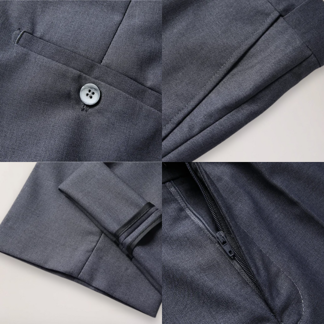 Elegant men's fashion: a tailored two-piece formal suit with a blazer and trousers for sophisticated style.