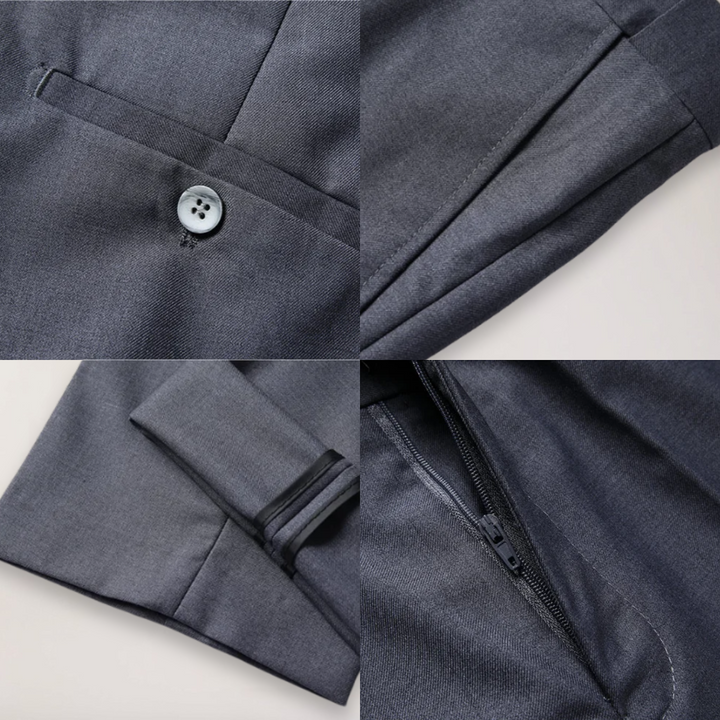 Elegant men's fashion: a tailored two-piece formal suit with a blazer and trousers for sophisticated style.