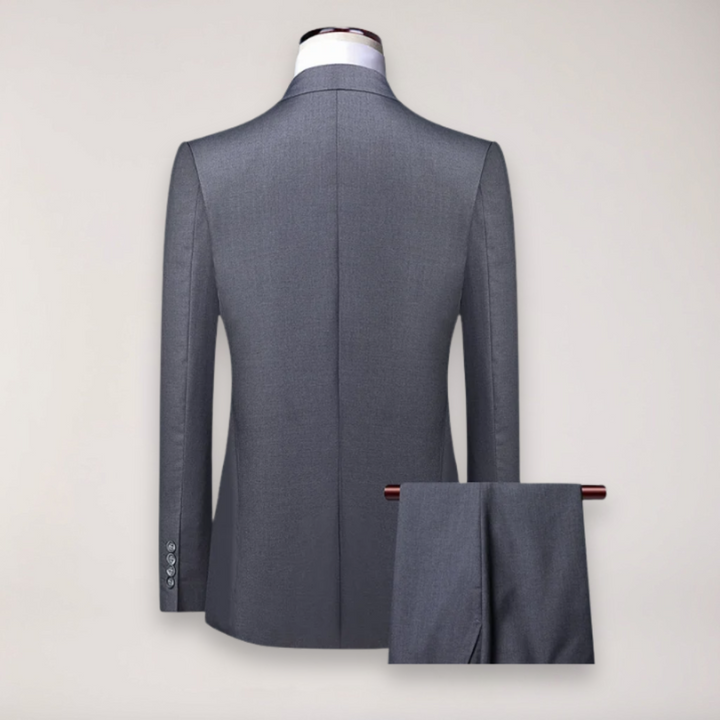 Full-length view of a modern men's tailored two-piece suit, perfect for stylish formalwear.