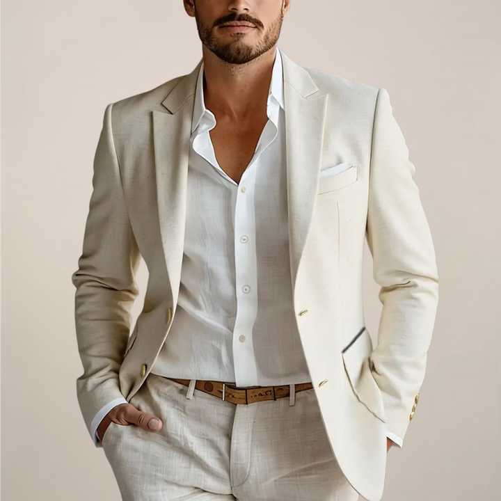 Men's tailored two-piece suit in elegant navy, perfect for formal events, weddings, or modern party attire.