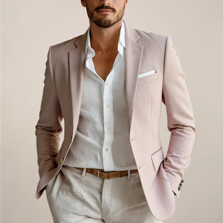 Stylish men's two-piece tailored suit, versatile for elegant events, smart casual parties, or summer formal occasions.