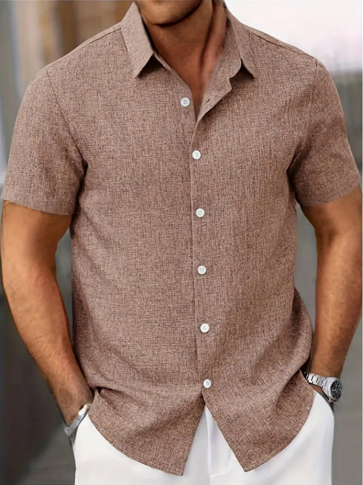Men's smart casual textured polo shirt, regular fit, short sleeve, button-down comfort for spring & summer.