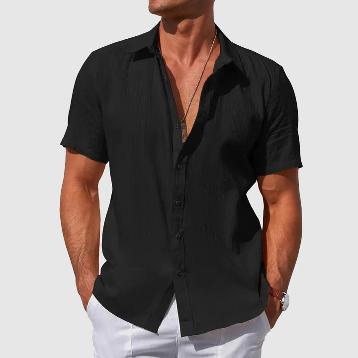 Men's regular fit textured short sleeve button top, a lightweight and casual summer essential.