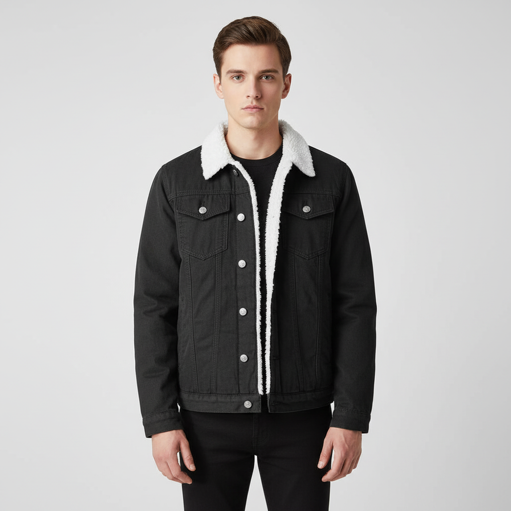 Versatile men's lined denim jacket, a durable and warm outerwear piece for comfortable fall and winter everyday wear.