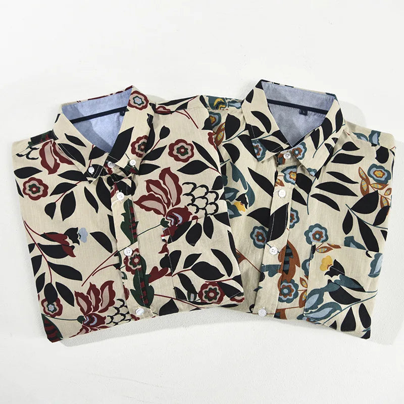 Modern men's shirt with a dark Tokyo Nightfall floral print. Casual short sleeve style, perfect for fashion-forward men.