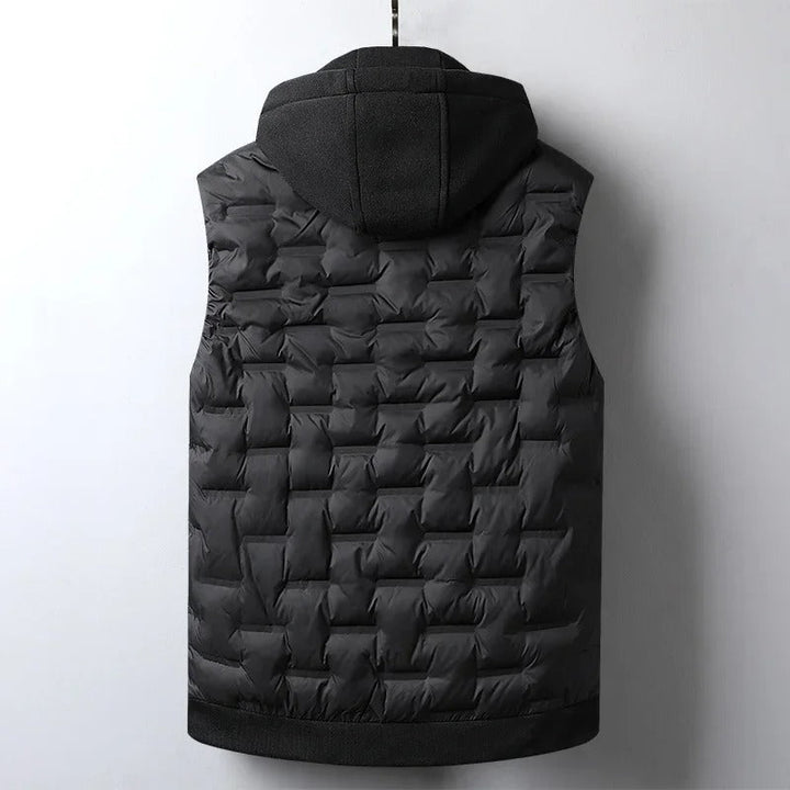 Gray men's sleeveless jacket for hiking & camping. Trailblazer outdoor vest, great for layering in cold.