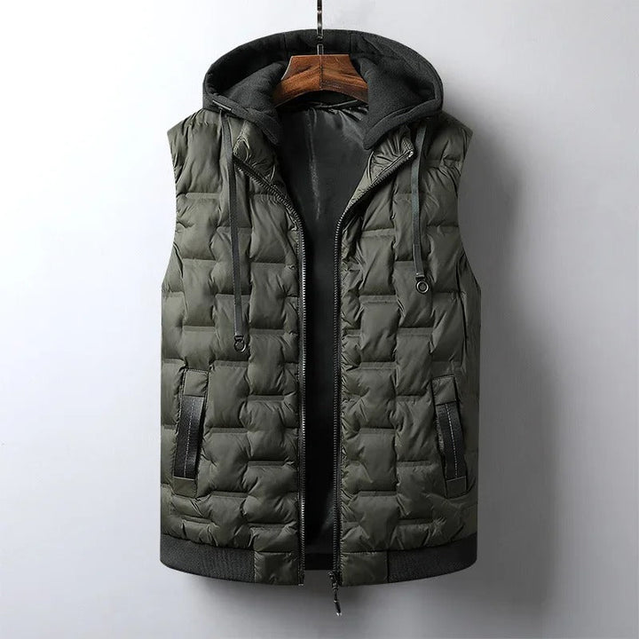 Warm men's Trailblazer vest for cold weather hiking & camping. Durable outdoor activewear, sleeveless design.