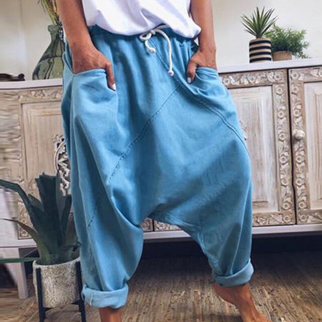 Stylish men's bohemian harem pants. Relaxed fit trousers for casual fashion, comfortable and versatile.