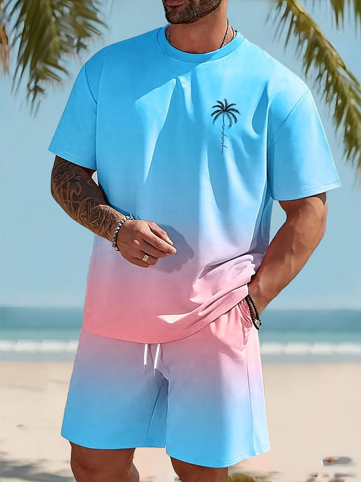 Men's trendy CoolFlex summer set: soft t-shirt & comfortable shorts. Perfect casual wear for beach or vacation.