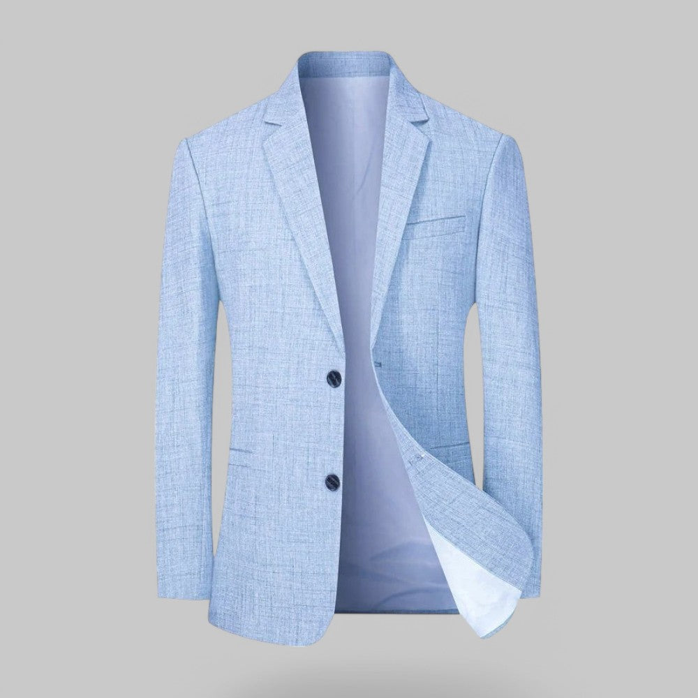 Modern men's single-breasted blazer in a sleek slim fit, ideal for business casual and formal wear.