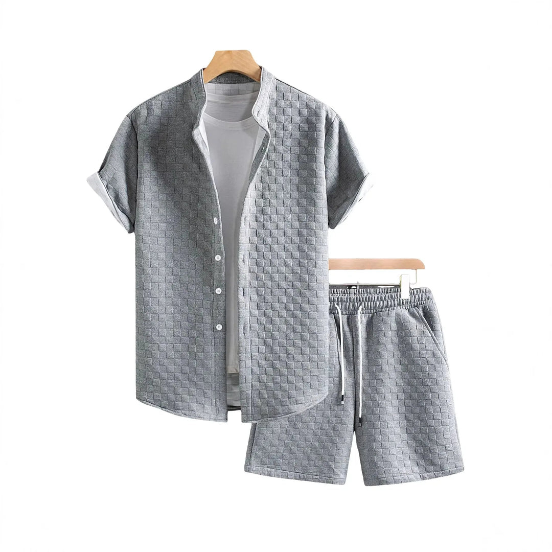 Stylish men's coordinated shirt and shorts set. Perfect two-piece outfit for spring, summer, and travel.