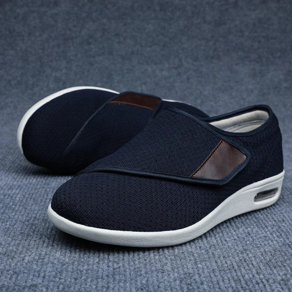 Side view of gray men's wide diabetic walking shoes, offering ultimate comfort and foot care for sensitive feet.