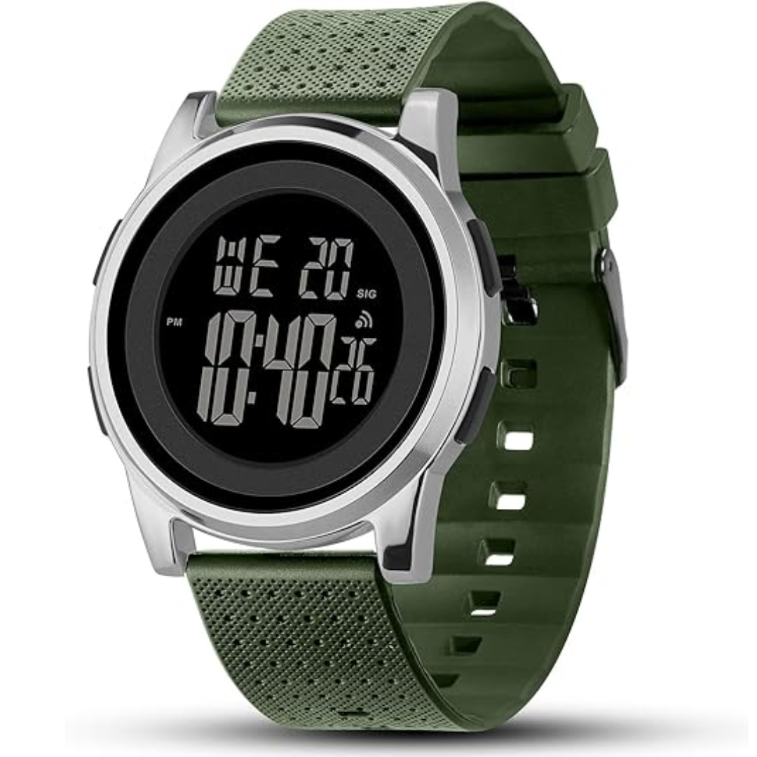 Durable men's waterproof digital sports watch, ideal for active men and outdoor adventures.