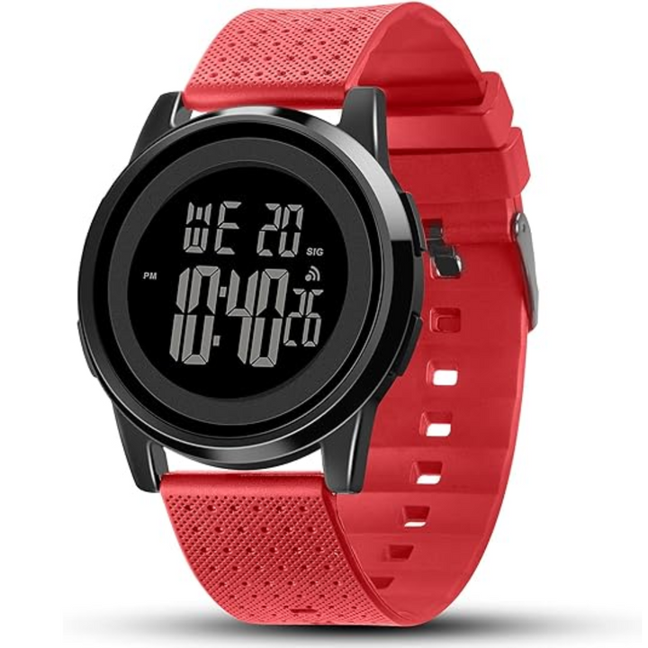 Sleek men's ultra-slim digital watch with stainless steel case and comfortable fit.