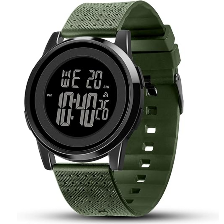 Stylish men's accessory: ultra-slim digital sports watch with durable design & LED.