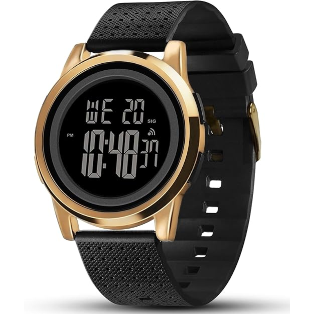 Active men's ultra-slim digital sports watch, waterproof & durable for everyday wear.