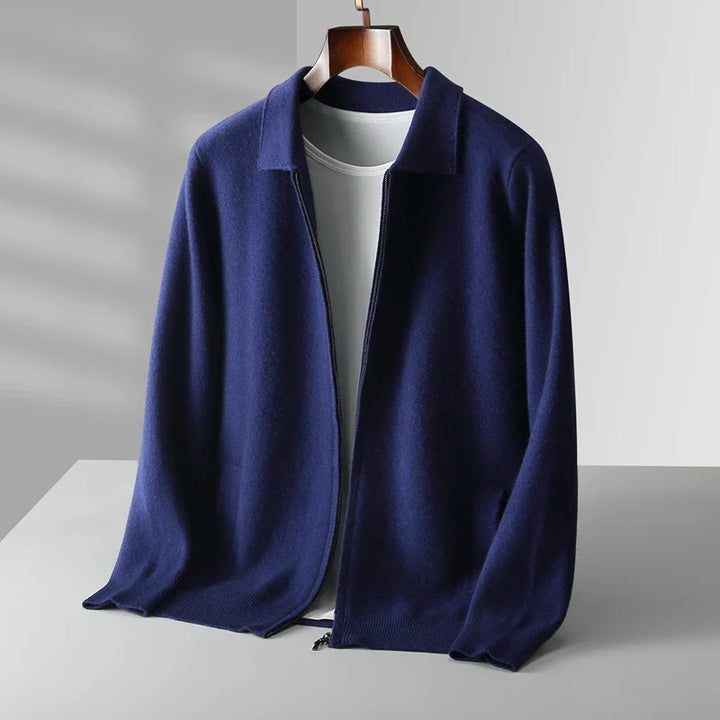 Comfortable men's all-season coat, soft luxury outerwear, versatile style.
