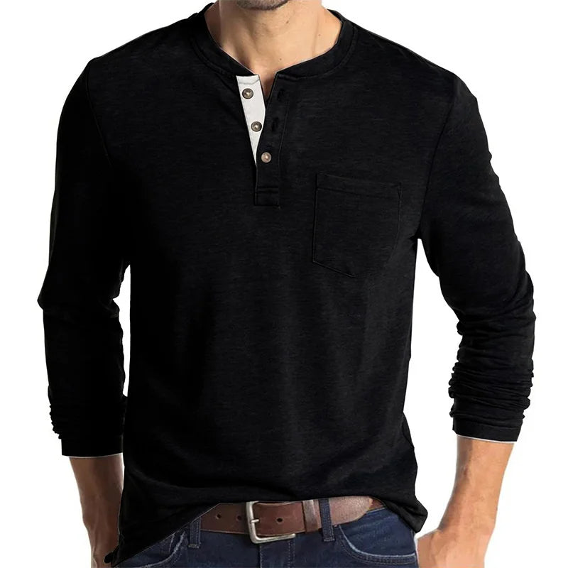 Khaki men's long sleeve t-shirt with a classic fit. Comfortable soft top for versatile layering and daily wear.