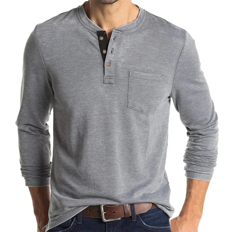 Gray men's ultra-soft long sleeve t-shirt, perfect for comfortable everyday wear and essential layering.