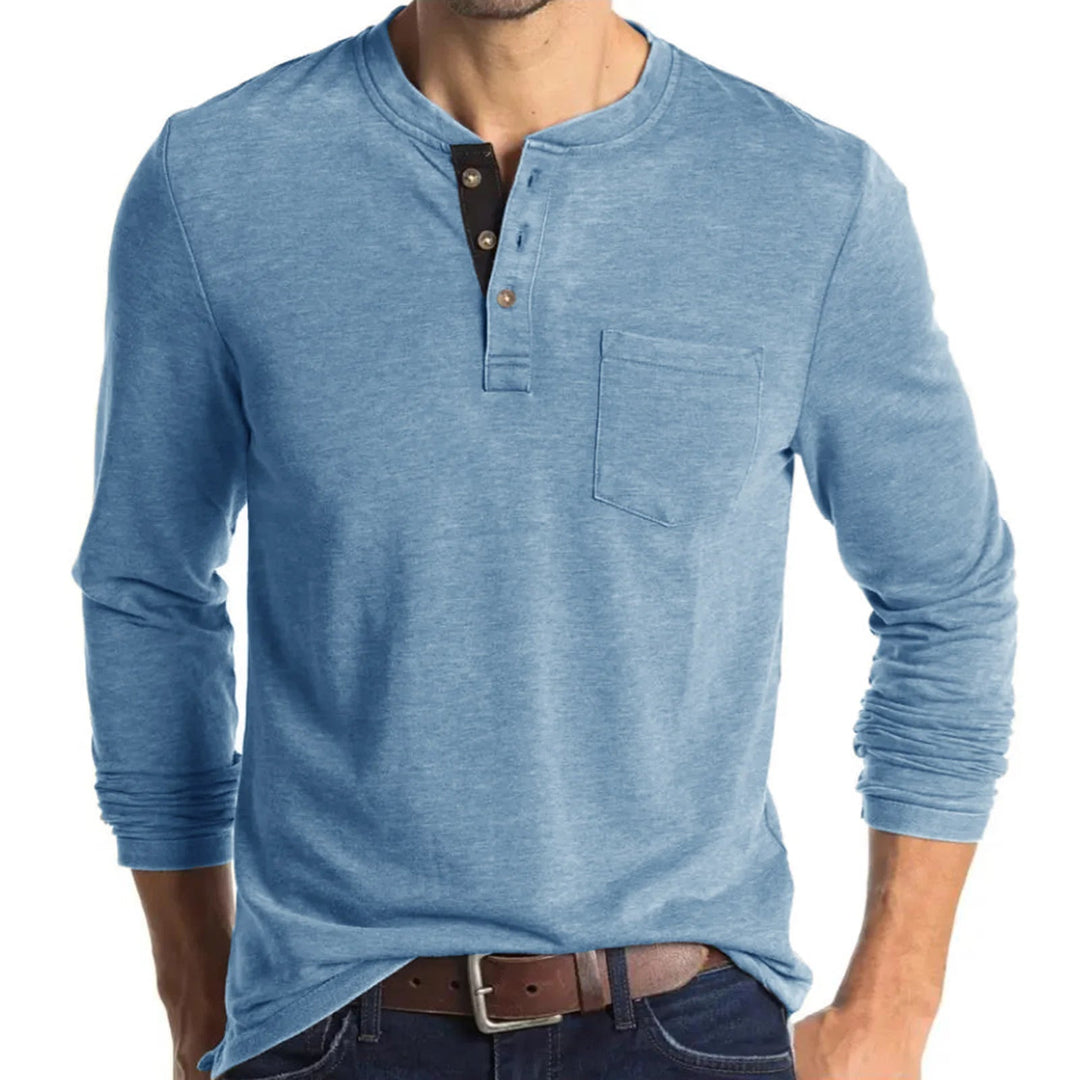 Blue men's ultra-soft long sleeve t-shirt. Comfortable classic fit tee for casual everyday wear.