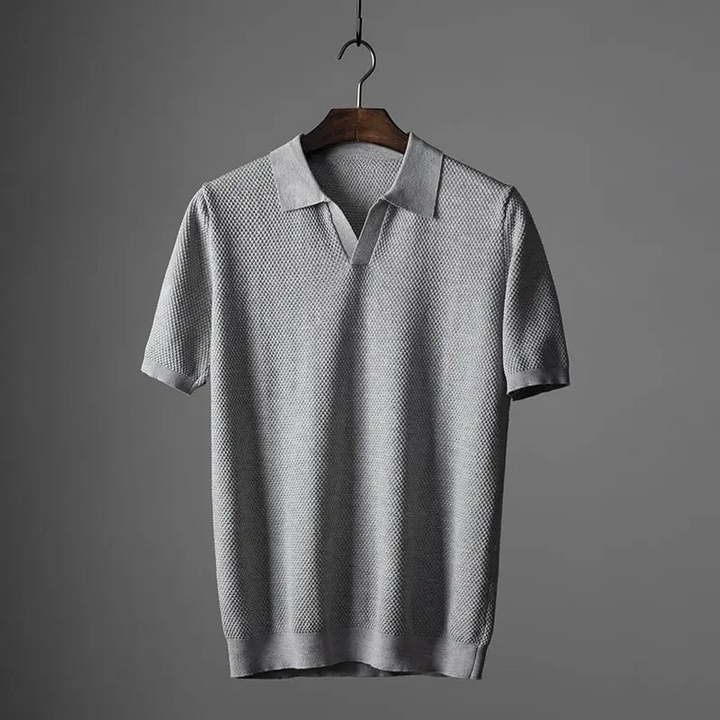 Sky blue men's Molner polo shirt, ultra-soft and comfortable for versatile everyday casual wear. Short sleeve top.