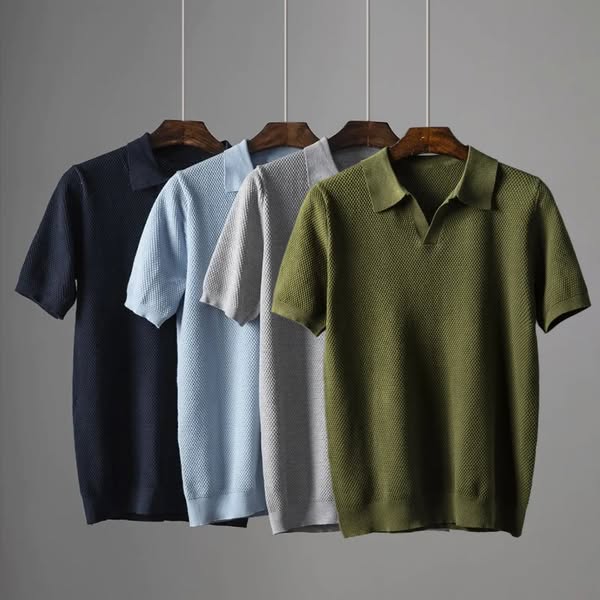 Versatile men's Molner polo shirt in various colors: sky blue, gray, navy blue, green. Ultra-soft performance.