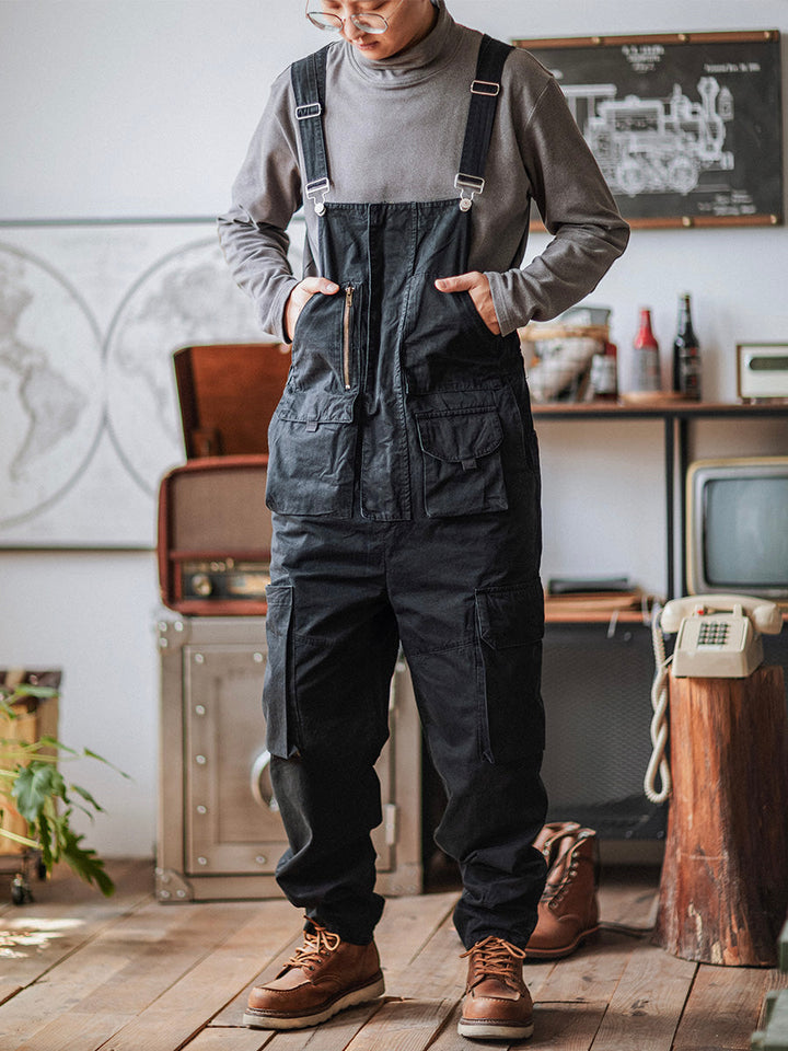 Men's utility cargo overalls, relaxed fit, perfect for workwear & casual style. Adjustable straps & bib front.