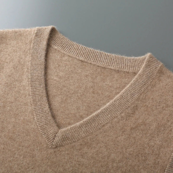 Gray knit V-neck vest for men, ideal for casual wear or smart casual layering.