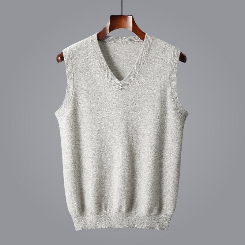 Men's fashion V-neck vest, a cozy knit sleeveless top for elegant casual style.