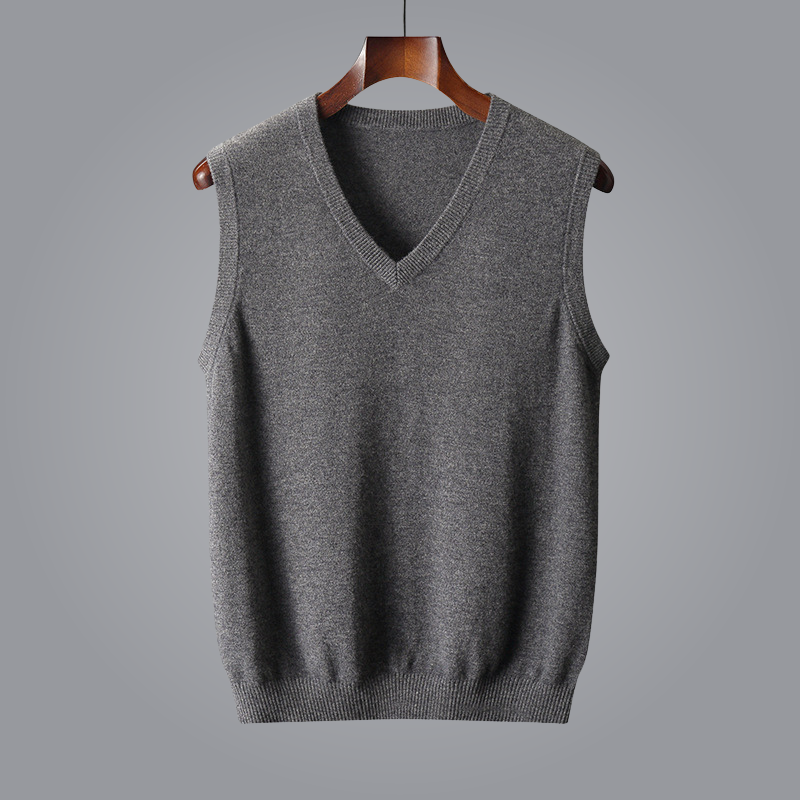 Comfortable men's V-neck knit vest, a versatile layering piece for smart casual wear.