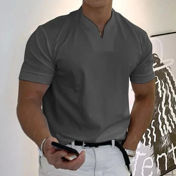 Athletic men's V-neck quick-dry tee for workouts and active performance.