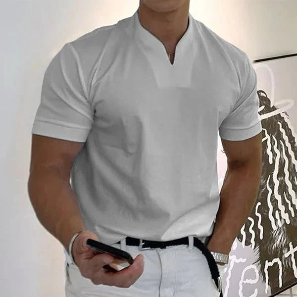 Comfortable men's casual V-neck t-shirt, quick-drying & stylish for summer wear.