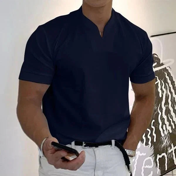 Lightweight summer men's quick-dry V-neck shirt, comfortable short sleeve design.