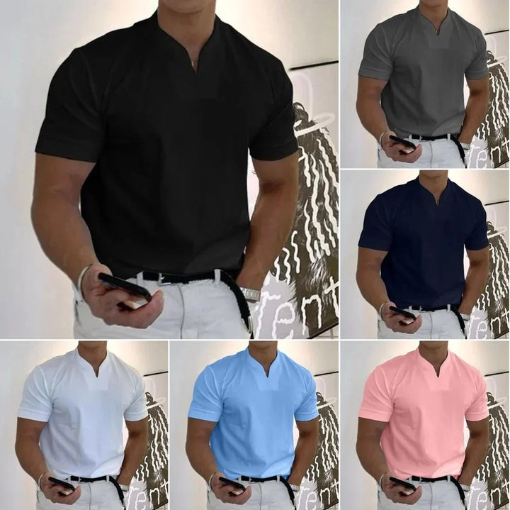 Comfortable men's moisture-wicking V-neck tee, quick-dry performance for active lifestyles.