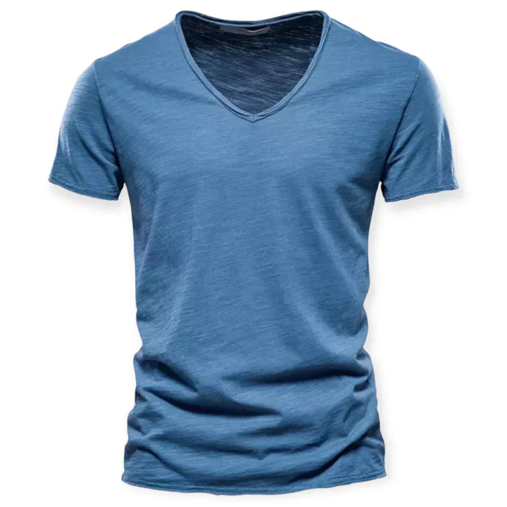Relaxed fit men's V-neck tee, ideal for casual everyday style and comfortable summer wear.