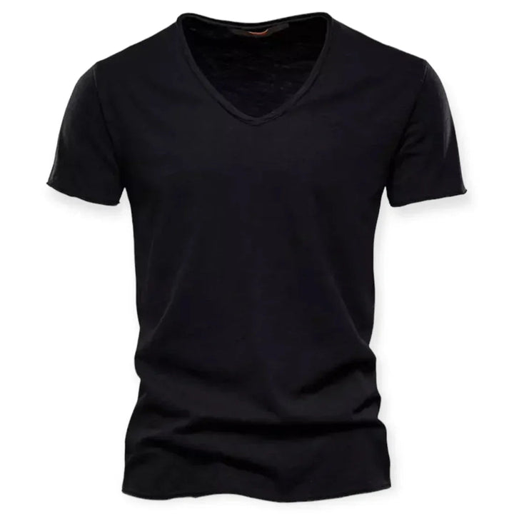 Basic men's V-neck t-shirt, a versatile layering top offering breathable comfort for daily fashion.