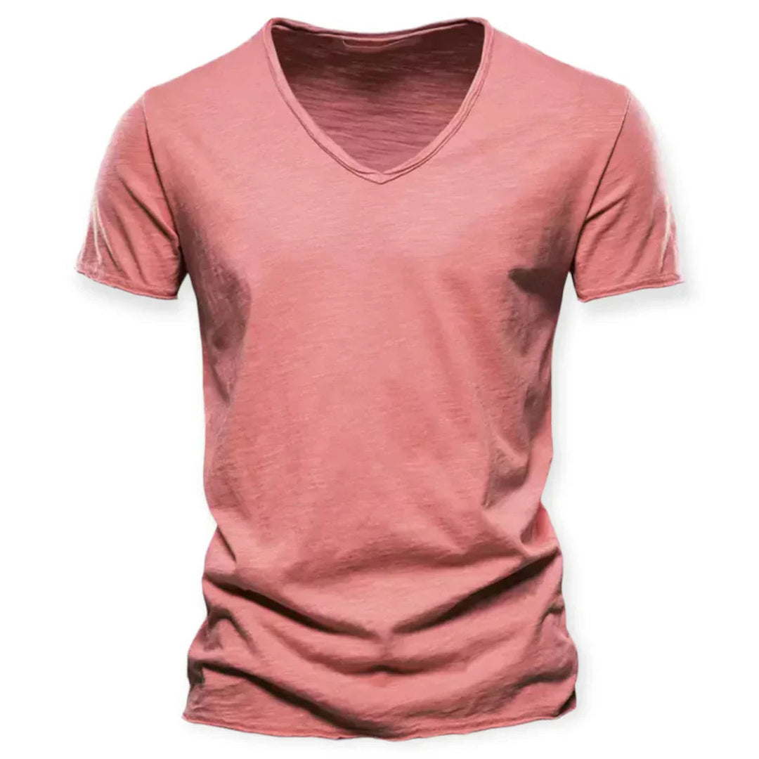 Everyday men's V-neck t-shirt, a soft, short sleeve option for relaxed fit and versatile layering.