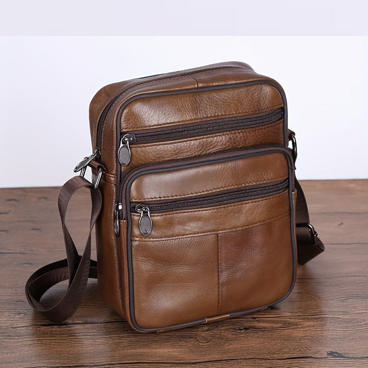 Practical coffee men's shoulder messenger bag, designed for organization & comfortable everyday carry.