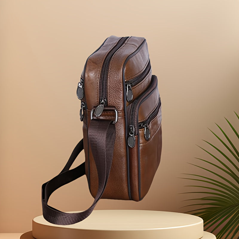 Spacious coffee brown men's cross-body messenger bag, perfect for business, work, and organizing essentials.