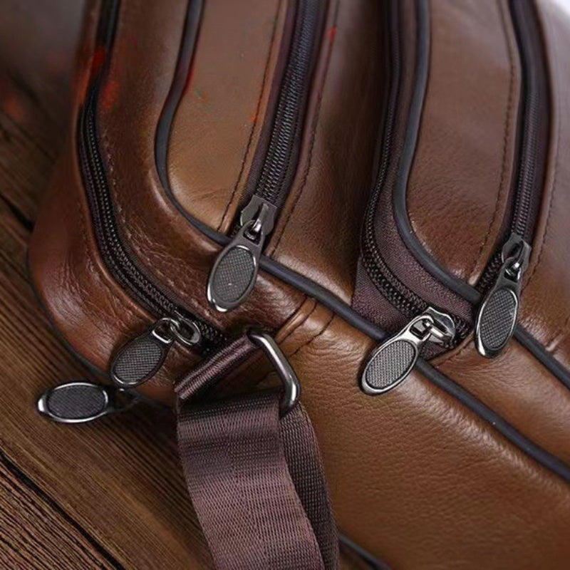 Organized men's work bag: a durable brown messenger shoulder bag, great for business and daily essentials.