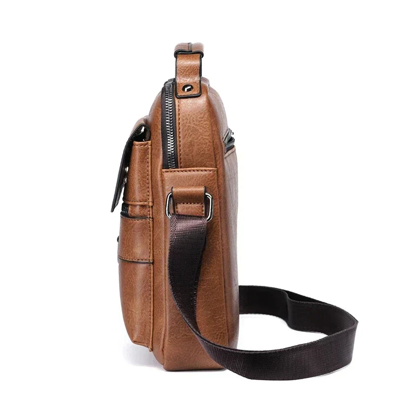 Close-up of the durable fabric and sturdy design of the men's versatile shoulder work bag.