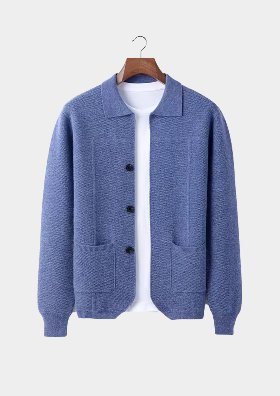 Classic men's versatile button-up cardigan, offering warmth and style for any season's mens apparel.