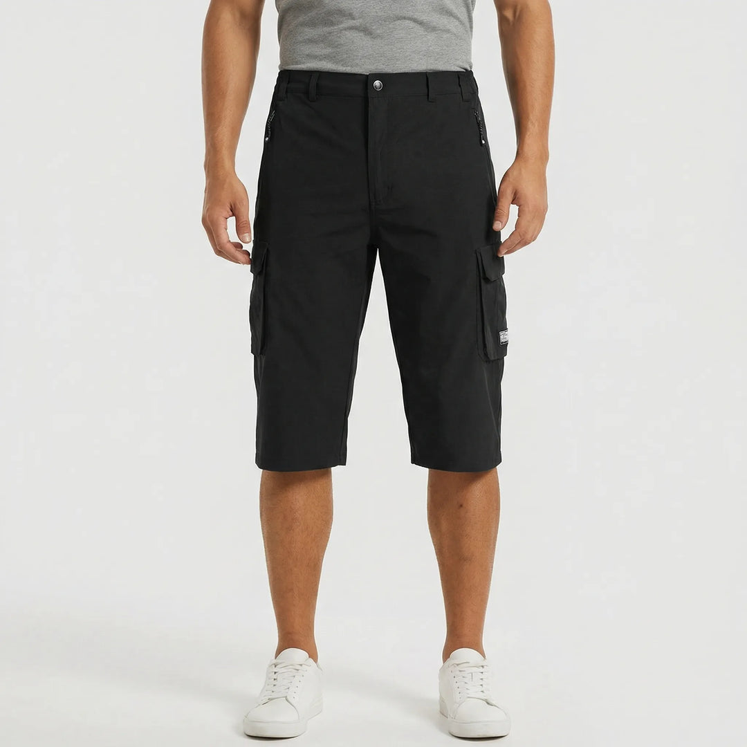 Versatile men's utility shorts, side pockets, breathable fabric, ideal for hiking.