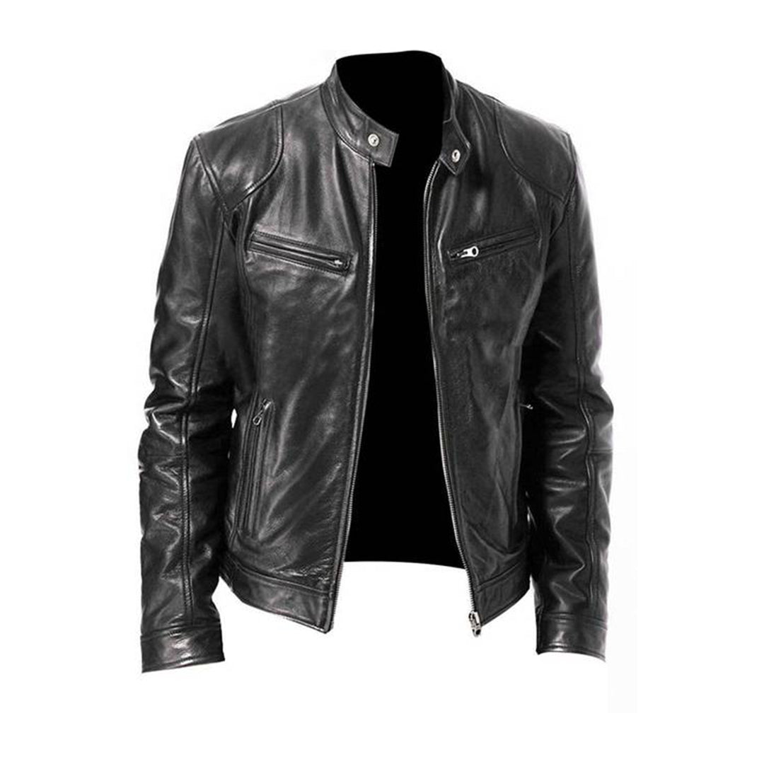 Men's versatile everyday racer jacket in black, perfect for timeless casual style & transitional outerwear.