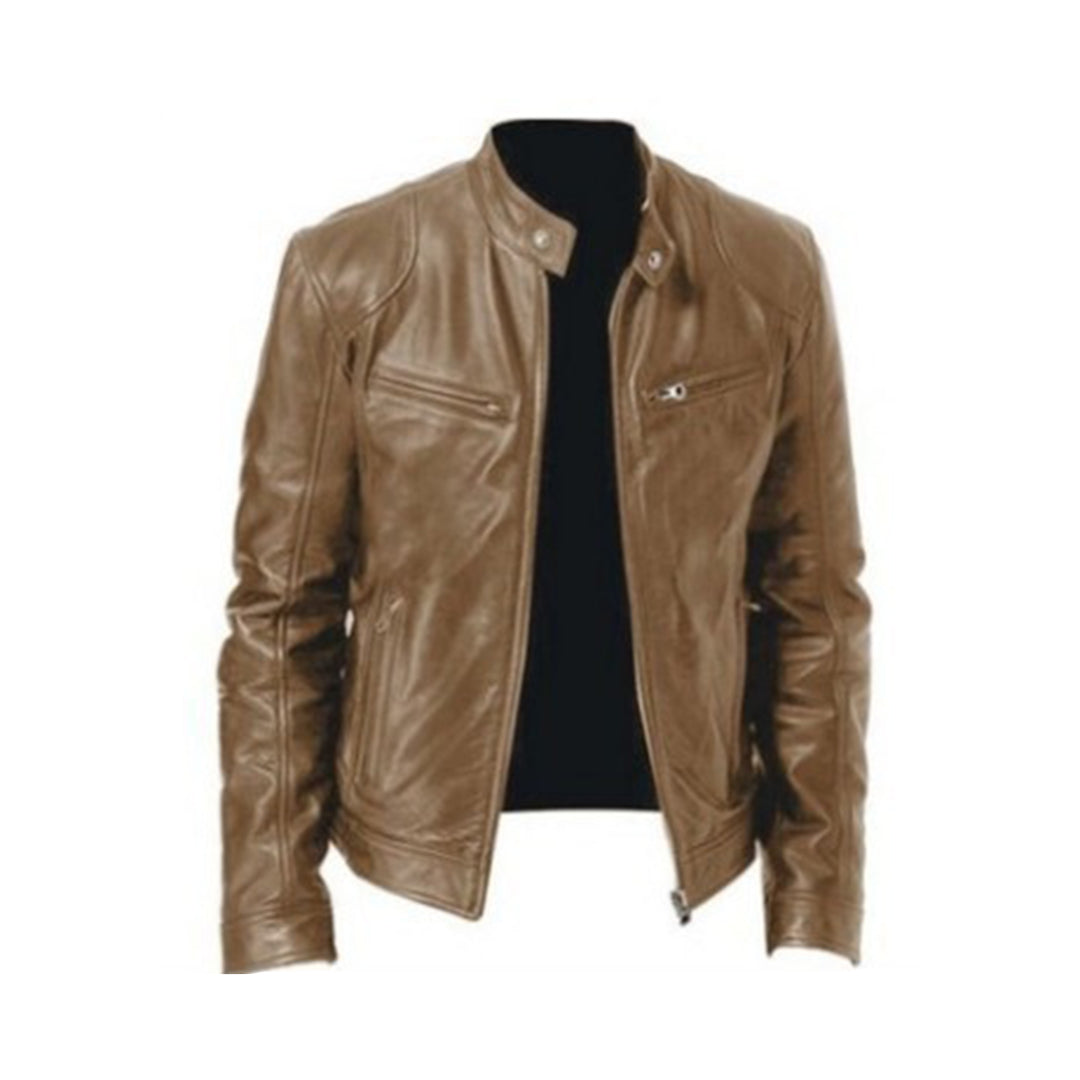 Camel men's racer jacket, an essential casual outerwear piece for versatile everyday fashion.