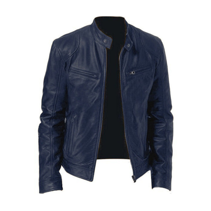 Navy men's everyday racer jacket, a versatile and stylish transitional outerwear option for men's fashion.